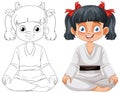 A cartoon karate girl, one outline and one color Royalty Free Stock Photo