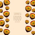 cartoon katsudon, japanese food frame border background
