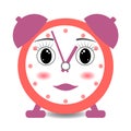 Cartoon kawaii alarm clock woman girl coral color smiling popular character