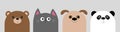 Cartoon Kawaii Baby Bear, Cat, Dog, Panda. Animal Head Face Body Icon Set. Cute Cartoon Kawaii Character. Flat Design. .