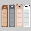 Cartoon kawaii baby bear, cat, dog, panda. Animal head set. Bookmark paper sticker collection. Notepad template. Flat design. Gray Royalty Free Stock Photo