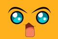 Cartoon kawaii eyes and mouth on orange background. Cute emotion emoji character in flat style