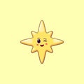 Cartoon Kawaii Golden Star with Winking Face. Cute Christmas and New Year Star with 8 Rays