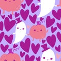 Cartoon kawaii Halloween seamless pumpkins and ghost pattern for wrapping paper and fabrics and linens and kids Royalty Free Stock Photo