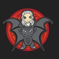 Cartoon, kawaii vector illustration of Daenerys Targaryen and dragon