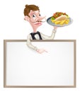 Cartoon Kebab and Chips Waiter Sign