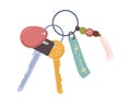 Door keys on keyrings, apartment or flat keychains