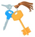 Cartoon keys on keychain icon. Apartment owner symbol