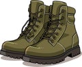 Cartoon Khaki Army Boots. High Military Shoes Vector