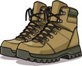 Cartoon Khaki Army Boots. High Military Shoes Vector