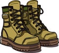 Cartoon Khaki Army Boots. High Military Shoes Vector