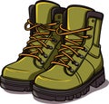 Cartoon Khaki Army Boots. High Military Shoes Vector