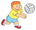 Cartoon kid character playing sport volleyball