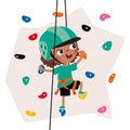 Cartoon Kid Climbing Rock Wall Royalty Free Stock Photo