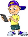 Cartoon kid with mobile phone