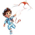 Cartoon kid pilot flying kite Royalty Free Stock Photo