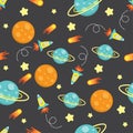 cartoon kid rocket galaxy pattern seamless