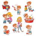 Cartoon kid daily routine activities set Royalty Free Stock Photo