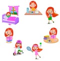 cartoon kid daily routine activities set Royalty Free Stock Photo