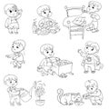 Cartoon kid daily routine activities set