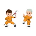 Cartoon kid Shaolin monk fighting Royalty Free Stock Photo