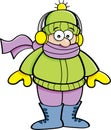 Cartoon kid wearing Winter clothing.