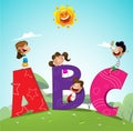 Cartoon kids with ABC letters Royalty Free Stock Photo