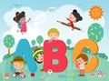 Cartoon kids with ABC letters, School kids with ABC, children with ABC letters,Vector Illustration.