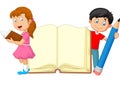 Cartoon kids with book and pencil Royalty Free Stock Photo