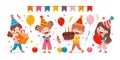 Cartoon Kids Celebrating Birthday Party Royalty Free Stock Photo