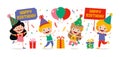 Cartoon Kids Celebrating Birthday Party Royalty Free Stock Photo