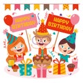 Cartoon Kids Celebrating Birthday Party