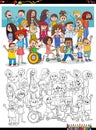 Cartoon kids characters group coloring book page Royalty Free Stock Photo