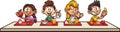 Cartoon kids eating breakfast at school Royalty Free Stock Photo