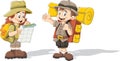 Cartoon kids in explorer outfit Royalty Free Stock Photo