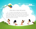 Cartoon kids flying kites Royalty Free Stock Photo