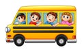 Cartoon kids going to school by school bus Royalty Free Stock Photo