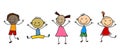 Cartoon kids illustration.Happy kids.Stick figure kids