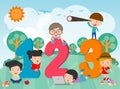 Cartoon kids with 123 numbers, children with Numbers,Vector Illustration.
