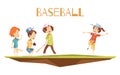 Cartoon Kids Playing Baseball Vector Illustration