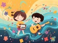 A Cartoon Of Kids Playing Musical Instruments Royalty Free Stock Photo