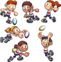 Cartoon kids playing rugby