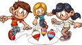 Cartoon kids playing spinning top