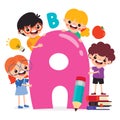 Cartoon Kids Posing With Alphabet Letter Royalty Free Stock Photo