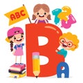 Cartoon Kids Posing With Alphabet Letter Royalty Free Stock Photo