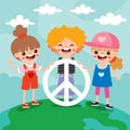 Cartoon Kids Posing With Peace Sign Royalty Free Stock Photo