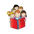 Cartoon kids reading book Royalty Free Stock Photo