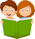 Cartoon kids reading book Royalty Free Stock Photo