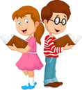 Cartoon kids reading book Royalty Free Stock Photo