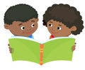 Cartoon kids reading book vector African Africa Royalty Free Stock Photo